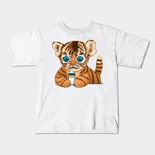 Cute baby tiger holding a bottle of milk Kids T-Shirt